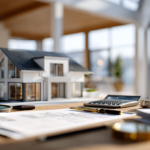 Architekturmodell eines Hauses mit Lupe und Unterlagen – Symbol für die Immobilienbewertung durch Bank und Finanzamt